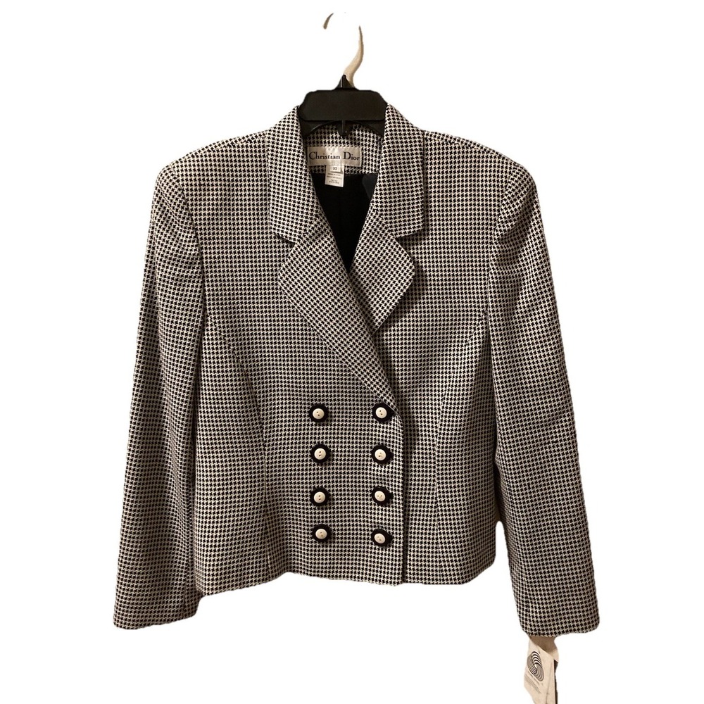 Christian Dior Vintage Blazer Double Breasted Suit Jacket Black White NWT‎ Sz 10